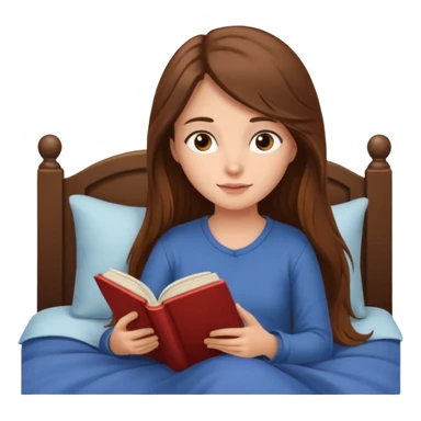 Cozy girl with long brown hair and brown eyes reading in bed sticker