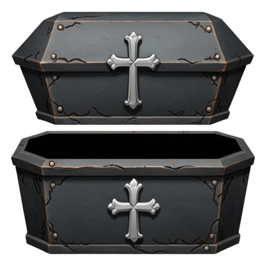 Small iron coffin with engraved cross, dark gothic sticker