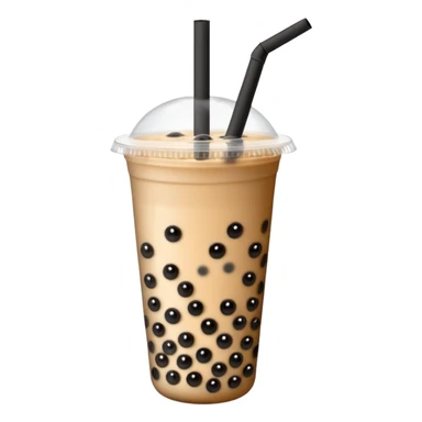 bubble tea drink with transparent cup, black boba pearls, thick straw sticker