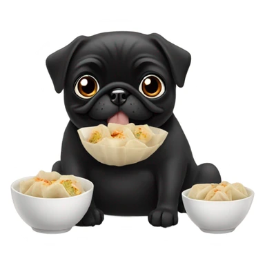 Black pug eating Chinese food dumplings  sticker
