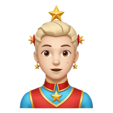 circus acrobat portrait, head and shoulders only, sporty costume collar, energetic expression, star accessories, 3D cartoon, mobile game icon style, clean background, no text, no watermark
 sticker
