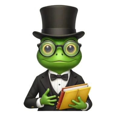 frog wearing top hat with glasses and yellow book sticker