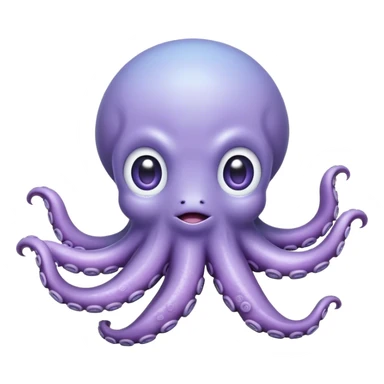 Meme-Worthy Floating Baby Octopus Portrait Emoji, Drifting gracefully in the water with soft, curled tentacles and a dreamy, weightless posture, showcasing a smooth, rounded light blue-purple body with mesmerizingly large, gentle eyes gazing into the abyss, Simplified yet poetically expressive features, highly detailed, glowing with a soft, celestial marine glow, high shine, quiet and mystical, stylized with an air of deep-sea serenity, soft glowing outline, capturing the essence of a tiny, peaceful cephalopod floating endlessly in the infinite beauty of the ocean depths! sticker