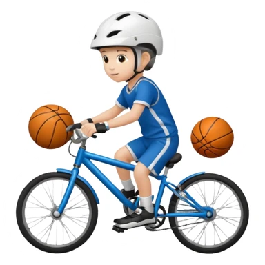 A child on a bicycle, with a soccer ball and a basketball nearby sticker