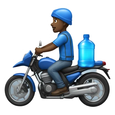 black man in a blue moto delivering blue water bottles in the back of the moto (side view) sticker