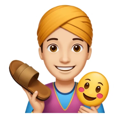 Smile, holding a chappal, emoji sticker