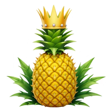 Cinematic Realistic Pineapple Emoji, Tropical and vibrant, with a golden-yellow textured skin and a crown of spiky green leaves on top. The body of the fruit is sharply geometric, its surface rich with natural patterns. Soft glowing outline, capturing the essence of exotic sweetness and tropical flair in a fresh pineapple! sticker
