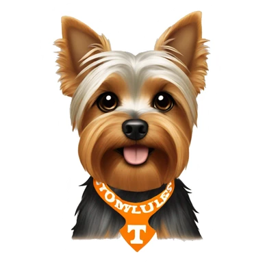 Yorkie dog wearing tn Vols bandana  sticker