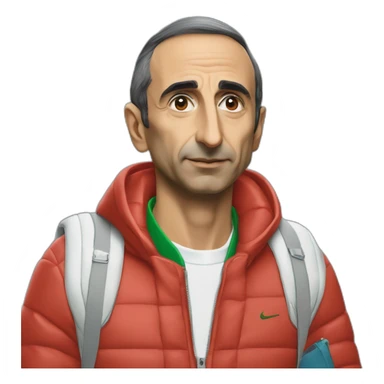 Eric Zemmour avec une sacoche et un survêtement lacoste sticker