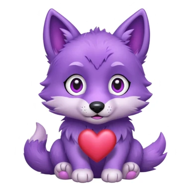 Cute purple wolf pup with heart sticker