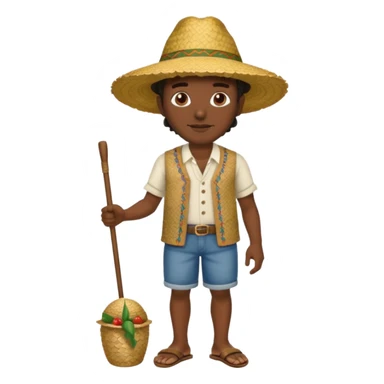 Gars Créole réunionnais ti jean chapeau paille savate  au pieds  sticker