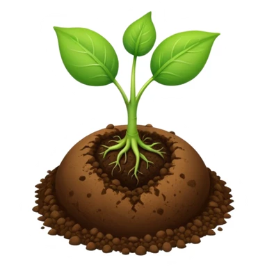 a green sprout with two leaves and a thin stem, growing from a round brown soil ball  sticker