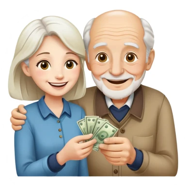 Kind elderly grandfather giving money to young adult woman who needs financial help, supportive family moment sticker