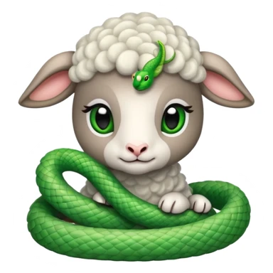 Lamb in love with a cute green snake sticker