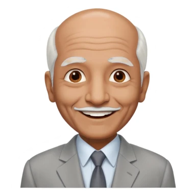 70 yr old indian man, almost bald, some white hair, light grey business suit, big smile, dark brown skin, no moustache
 sticker