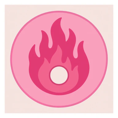 A minimalist CD disc with a subtle fire design, emoji style, pink flames, with wider flames sticker