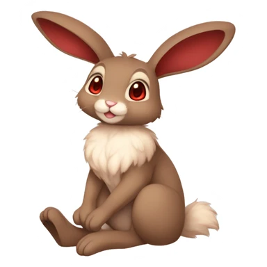 Cute, Anthro, Sona, Dark-Brown, Normal-type-Ground-type Tan-Rabbit-Fakémon with Dark-Red eyes, beige ears, beige belly, beige paws, beige feet, full body sticker
