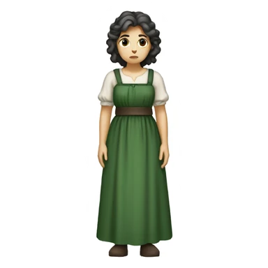 sad shepherdess, white skin, dark hair and green dress whole body emoji sticker