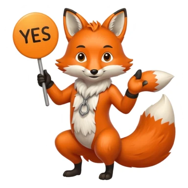 a fox HOLDING a yes sign sticker