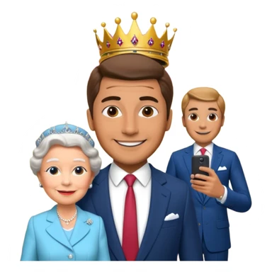 A person/a man who's taking a selfie in a room with the wax figures of the queen elizabeth the II sticker