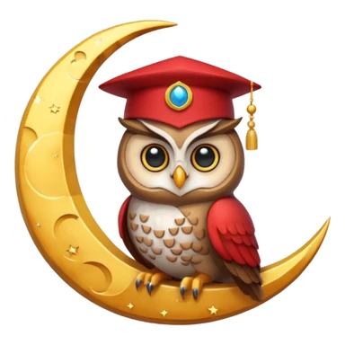 Owl wearing a tiny fez, sitting on a crescent moon. sticker