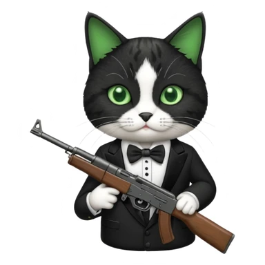 tuxedo cat with an ak47 gun sticker