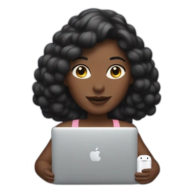 woman with macbook and airpods max  sticker