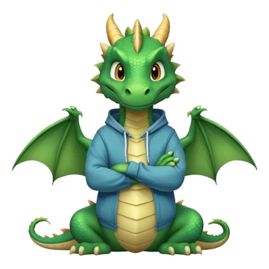 friendly anthropomorphised green dragon in a hoodie and jeans with arms folded, relaxed pose sticker