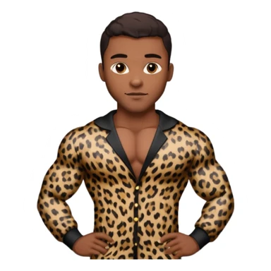 Handsome Black guy with brown skin tone, with muscular build, wearing black leapard print pajamas  sticker