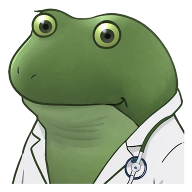 bufo frog, medical coat, sad eyes, looking at viewer sticker