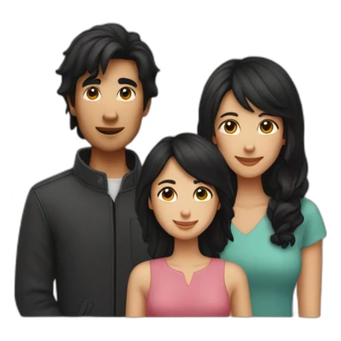 couple, a little Men with Long black hair, a girl with short brown hair ; and black spitz sticker