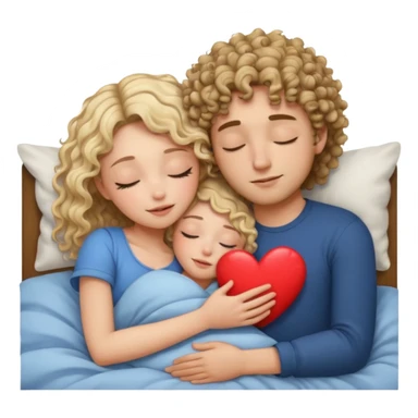 cuddling in bed, asleep. wavy haired blonde girl. curly haired brunette man. eyes closed. heart between them. no headboard sticker