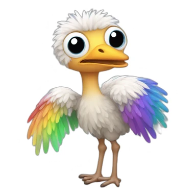 an ostrich with rainbow colored wings and one leg sticker