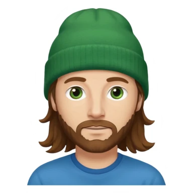 white man
aged 40
Blue eyes, 
mid length brown wavy hair
Green beanie hat sticker