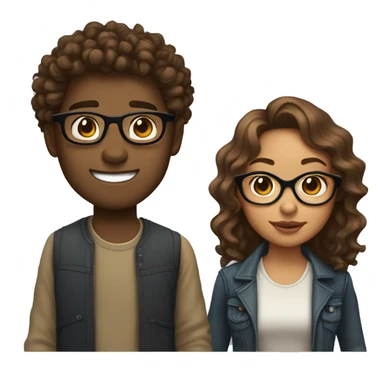Light skin girl with brown curly hair and glasses holding a light skin man with brown wavy hair looking in love  sticker