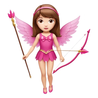 Hada de piel clara cupido pequeña  de cabello largo lacio castaño con flequillo y ojos cafés  vestida con algo sensual semitransparente corto color blanco o rojo con 1 arco y una sola flecha que combinen y labios rositas tipo Barbie pero en hada cupido de cuerpo completo de pies a cabeza   sticker