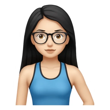 girl with long black hair, brown eyes, wearing glasses and working out sticker