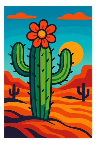 stylized cactus with a flower representing Mexican desert landscapes sticker