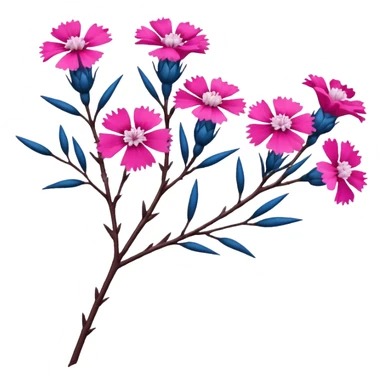 Blue tree branch twig with flowers Dianthus sticker