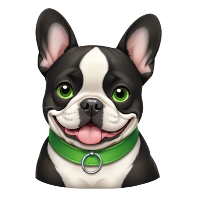 French bulldog black whit will a green collar  sticker