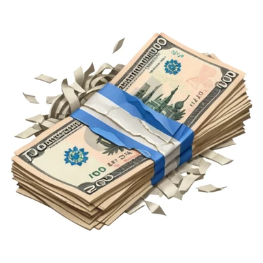 single stack of russian ruble notes blown into pieces because of explosion sticker