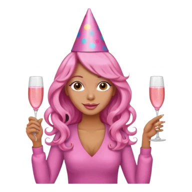 One lady with long pink curled hair and tan skin holding a glass of  pink champagne in each hand sticker