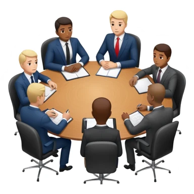 a business meeting of serious businessmen in suits at a round table sticker