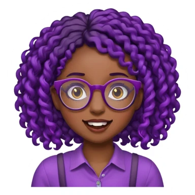nerd emoji like with glasses showing only her 2 buck teeth but it’s a black girl with purple black curly hair sticker