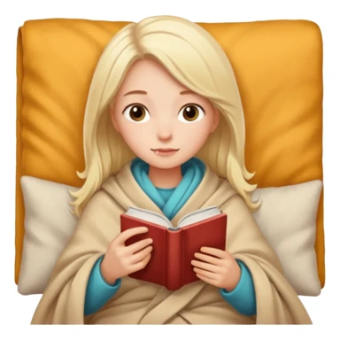 Beige hair Girl drinking coffee, reading book with a cozy blanket sticker