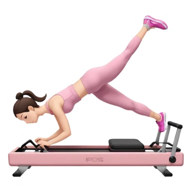 white brunette girl in light pink workout clothes doing a plank on a reformer sticker