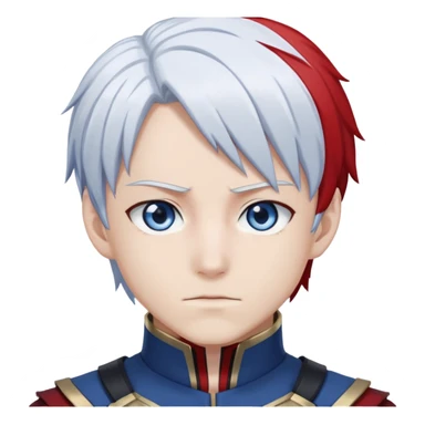 Shoto Todoroki from My Hero Academia with half red half white hair, heterochromia eyes one blue one gray, wearing his hero costume sticker