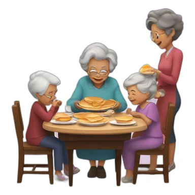 Granny with family in the table eat pancakes sticker