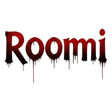 Dark horror cinematic wallpaper foggy grey and charcoal background with subtle pale light from top-left,  cinematic grain and vignette, scattered floating dust particles , centered bold text "ROJONI" in distressed horror font with faint red smear and inner shadow, moody  sticker