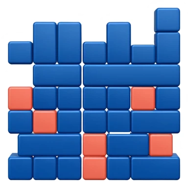 Modern minimal emoji: building blocks + connection flows + gear. Deep blue and coral colors. Professional no-code expert signature. Geometric clean style. sticker